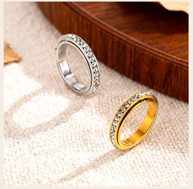 Spinner Ring Cubic Zirconia Eternity Band for Women Men, 4mm Stainless Steel Fidget Ring for Anxiety Stress Relief Non Tarnish