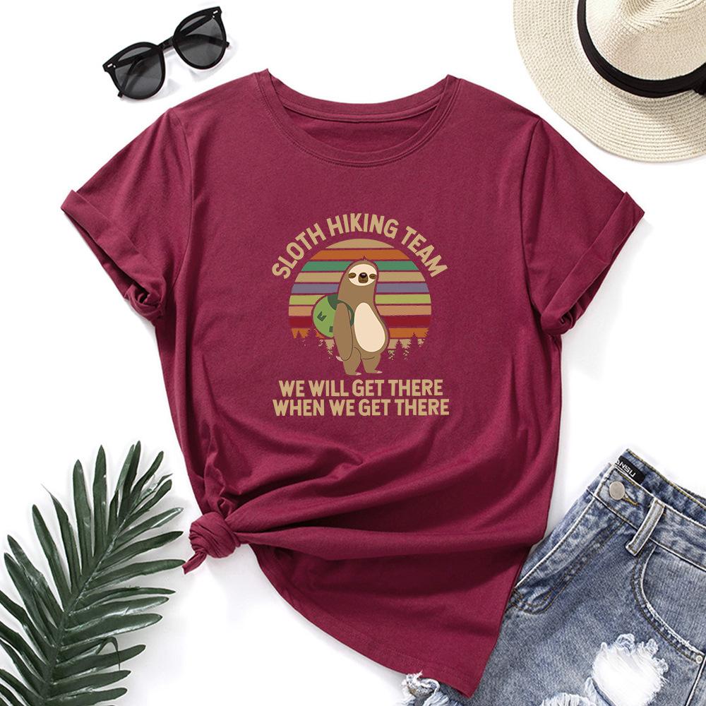 Backpack Sloth Print Loose Round Neck Pure Cotton Short Sleeved T-shirt Women's T-shirts