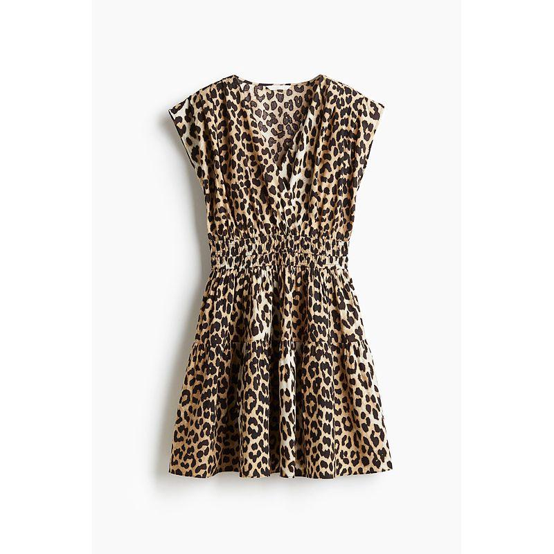 

HM Women s Clothing Dress 2025 Summer New Arrival Waist Trimming Short-Sleeved A- line Version Stylish Floral Skirt 1280532 Light beige/Leopard print 155/80