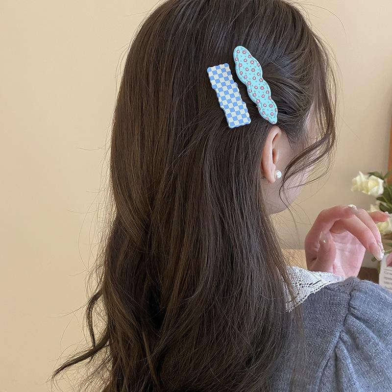 Floral Wave Plaid Two-piece Hairpin Side High-end Sense Simple and Fashionable Duck Bill Clip Fresh and Versatile Hair Accessories Women