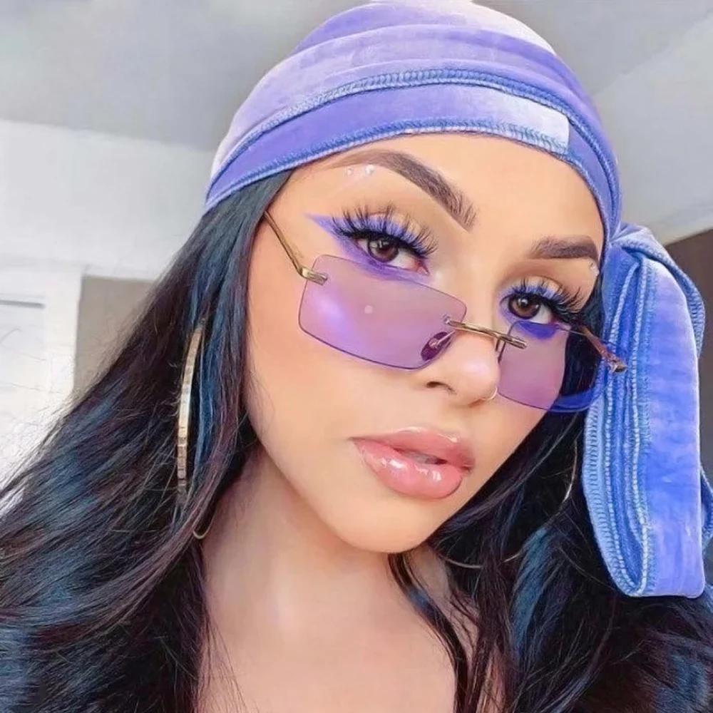 Rimless Rectangle Sunglasses Women Uv400 Driving Sun Glasses Men Clear Color Summer Accessories Square Small Size