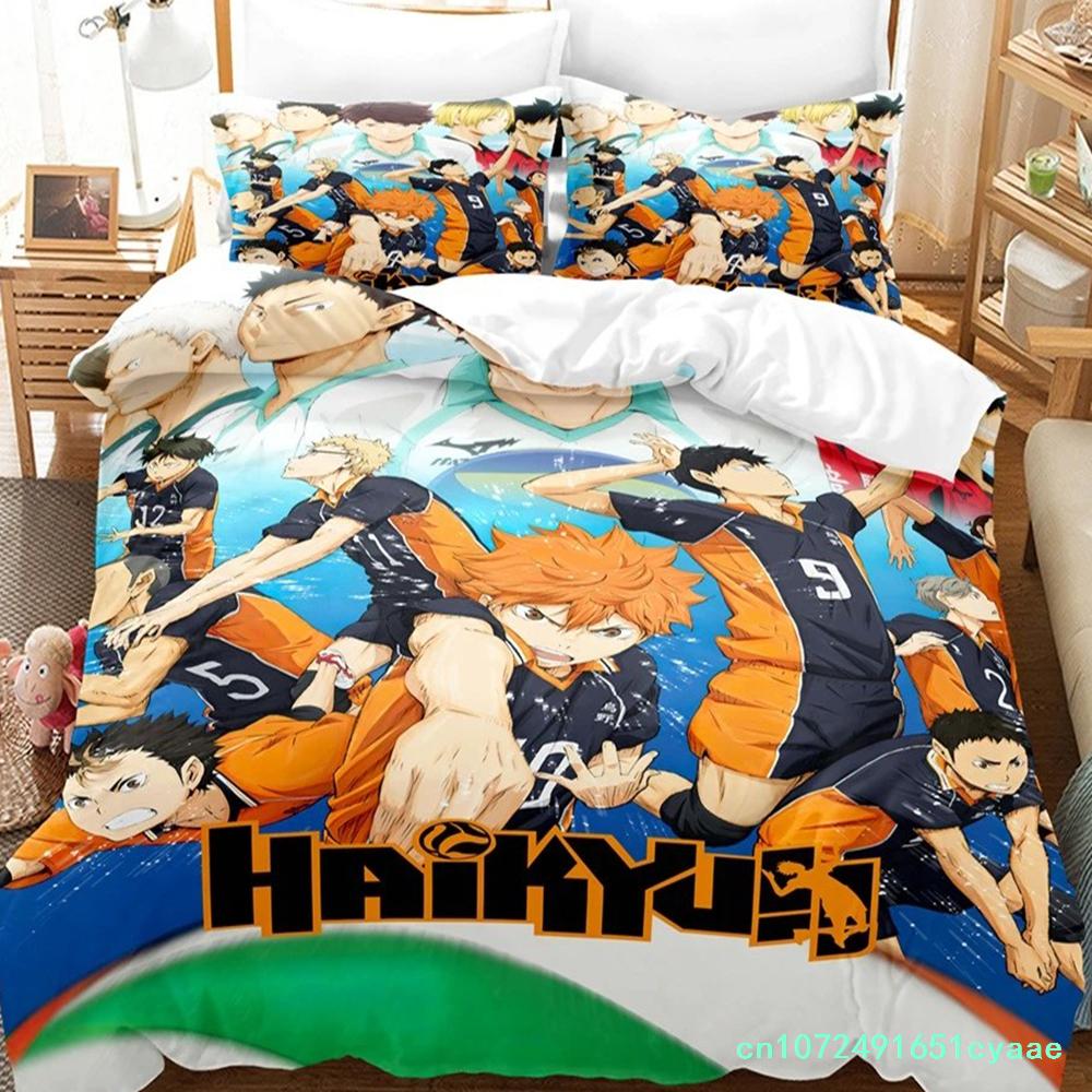 Ensemble de literie dessin animé anime Haikyuu imprimé 3D Ensemble housse de couette Garçons Volley-ball Simple Double Linge de lit de luxe Pour enfants Adolescents Cadeau EU single(135x200cm)