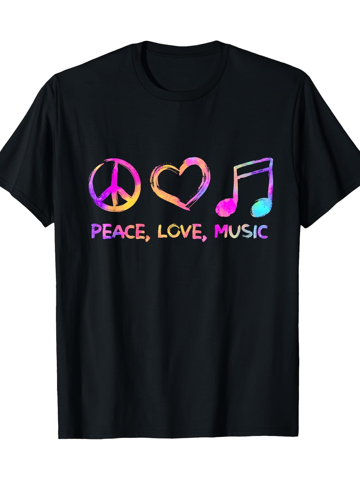 Peace Love Music Hippie Graphic TShirt 100 Cotton ONeck Short Sleeve Summer Casual Mens Tshirt Streetwear S