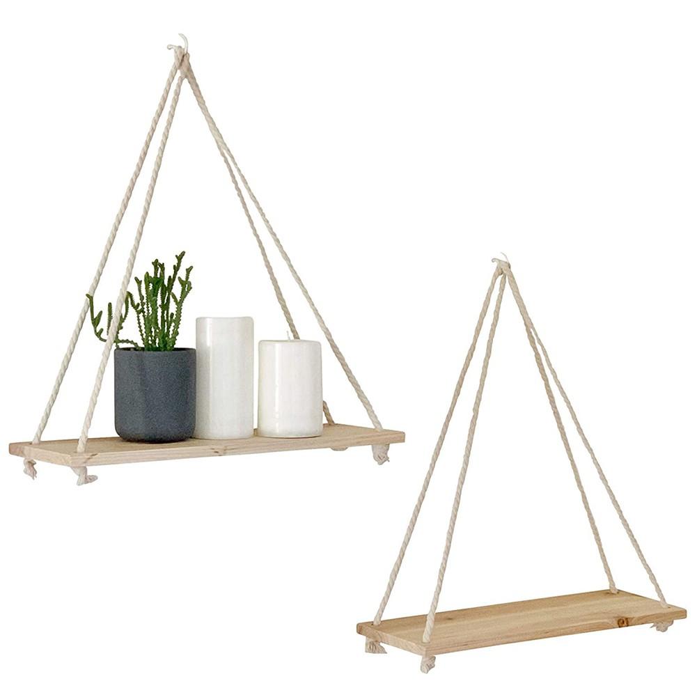 Hanging Shelves Set of 1 Rustic Design with Hooks for Easy Mounting