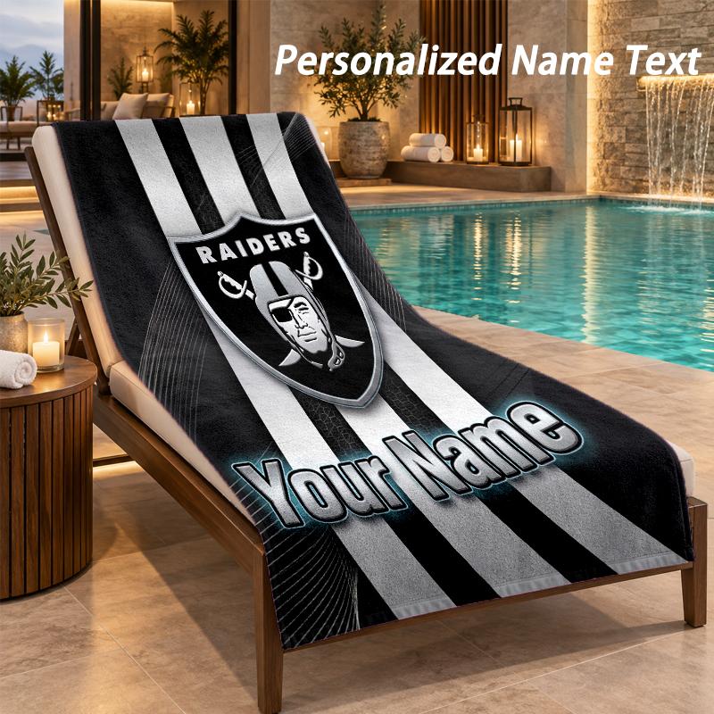 Custom Text Las Vegas Raiders Print Beach Towel Large Towel For Home Bathroom Beach
