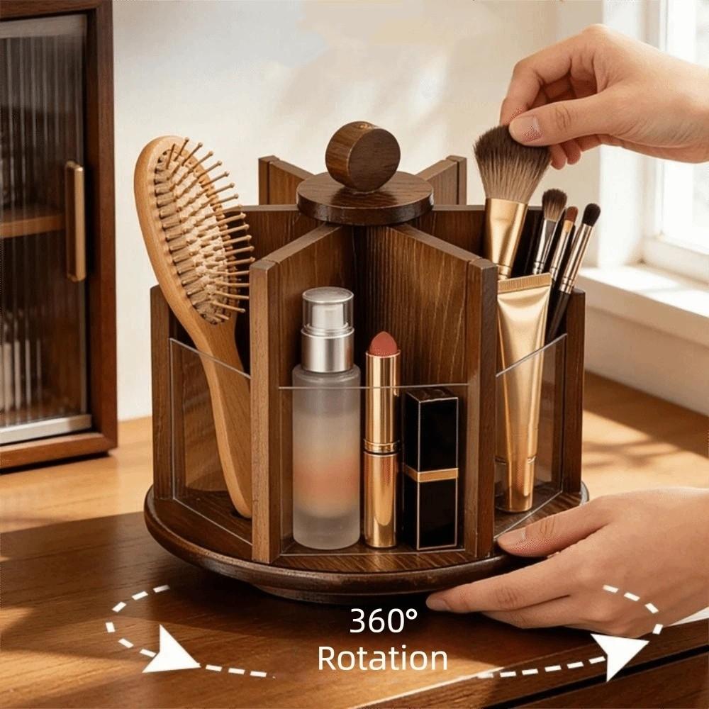 Bamboo Cosmetic Display Rack Multi-Compartment Facial Care Storage Rack  Dressing Table