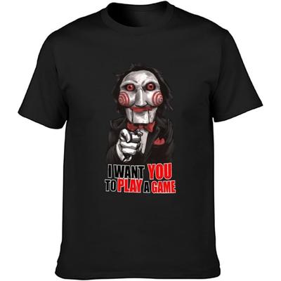 MXCAPITAL Anaser Säge Stichsäge Billy Puppe Ich möchte, dass du ein Spiel spielst Schwarzes Herren T-Shirt Grafik Unisex Tee