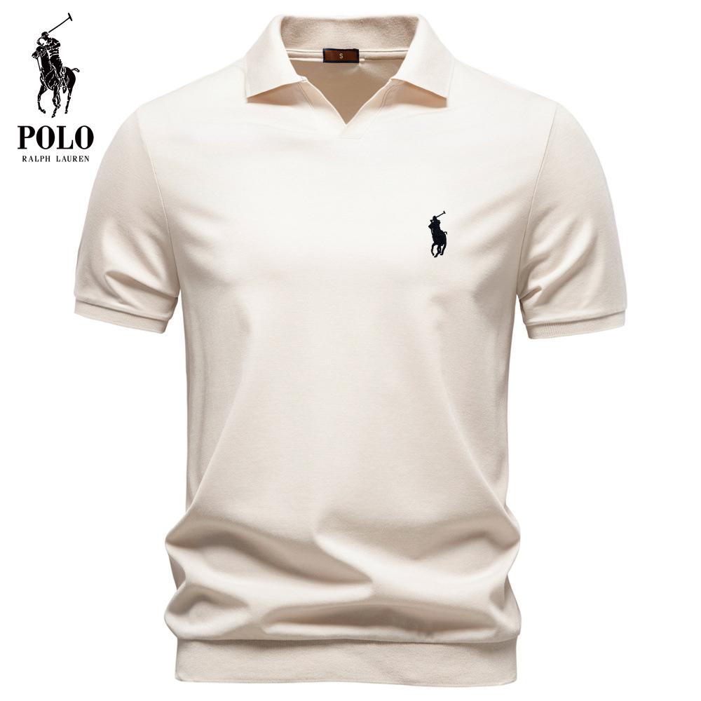 Ralph Lauren Borduur Zomer Tencel Heren Poloshirt Old Money Stijl Zijde Glad Glijdend Gevoel Zakelijke Mannen Zeemeeuwenkraag Polo S