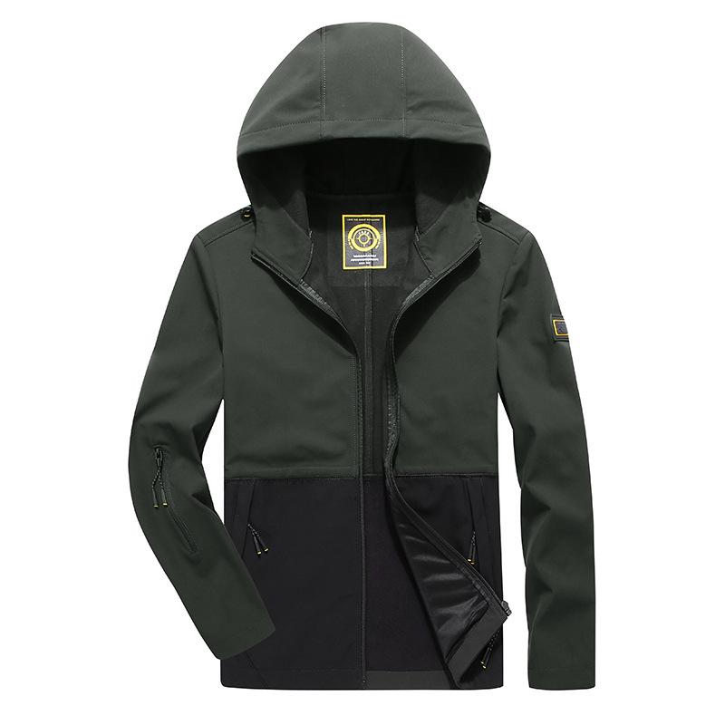 Men's Autumn New Outdoor Casual Hooded Windproof Jacket Top Men's Soft Shell Charge Jacket