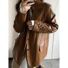 Women's Loose PU Jacket with Vintage Style and Large Cut In Black and Brown