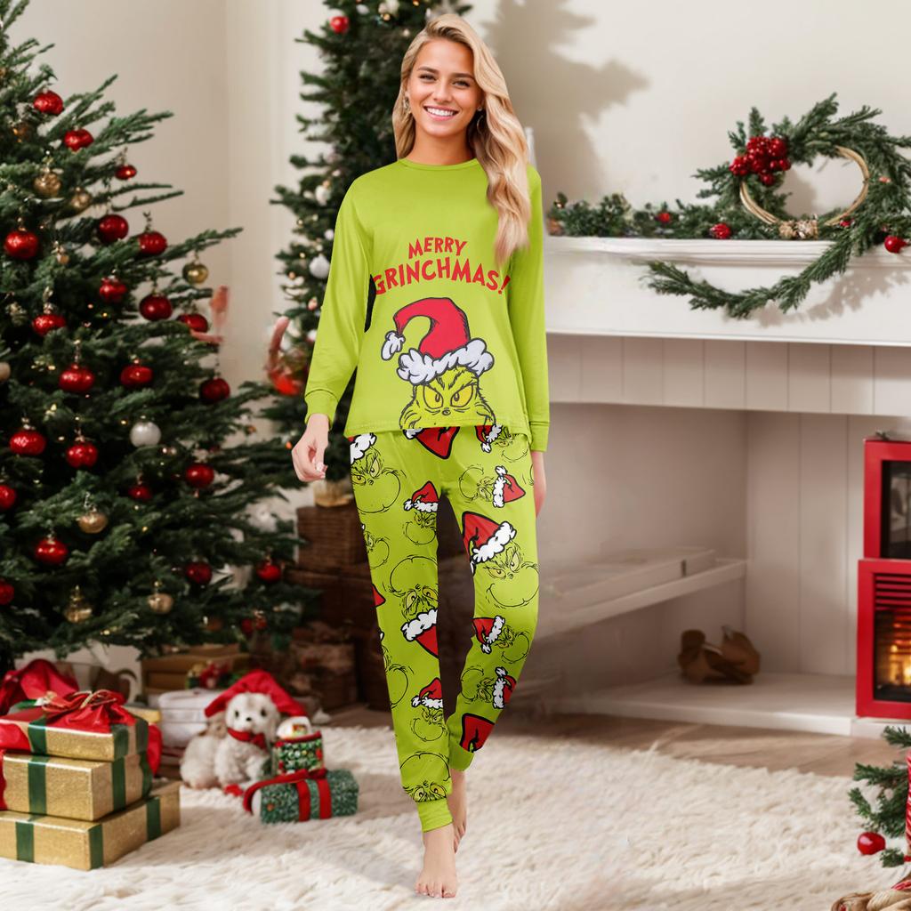 Print Cute Family Set Pajamas, Home Clothes, Family Set Long Sleeve Top Pants Set