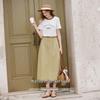 Xiangying Women's Khaki Cotton Retro A-Line Midi Skirt