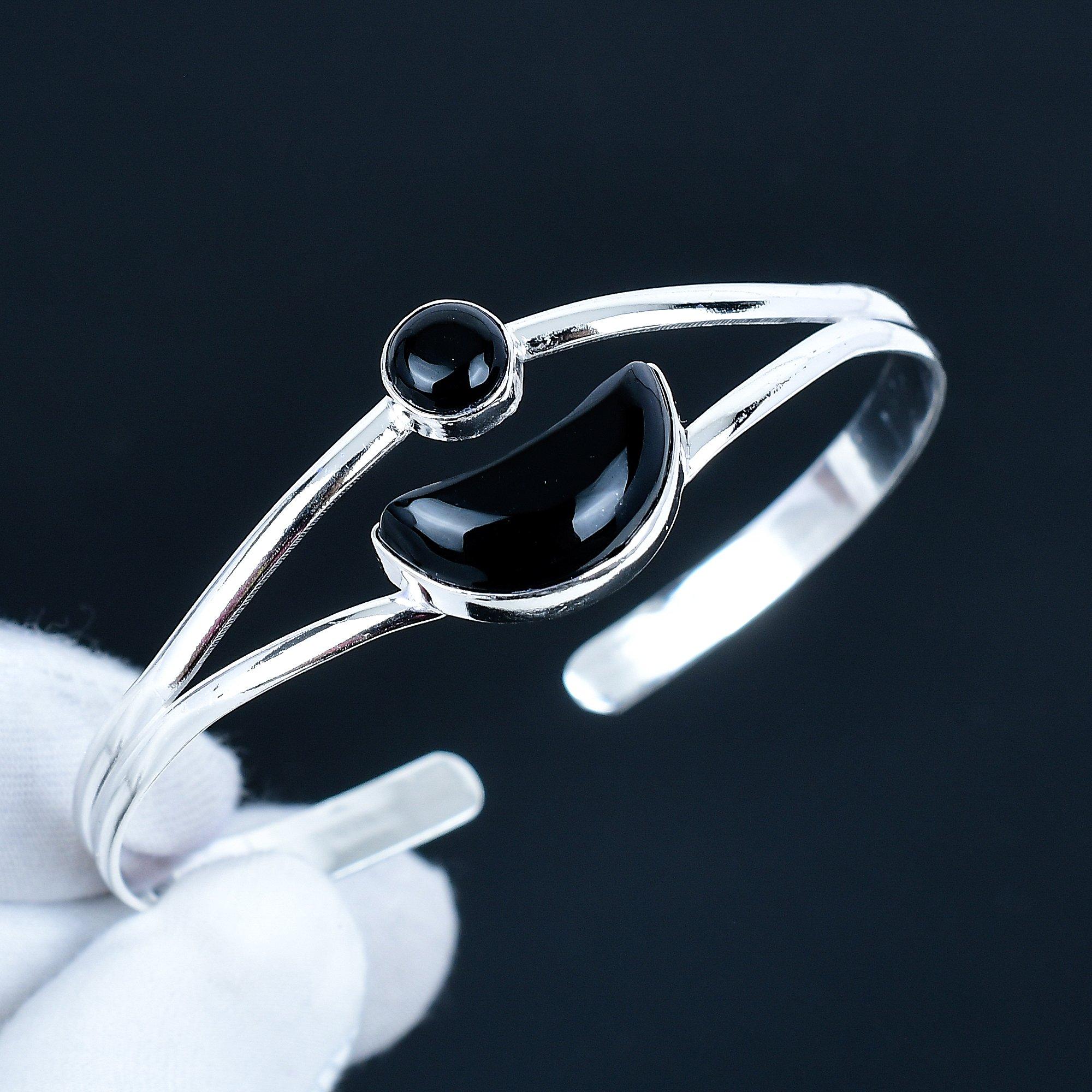 

Натуральный Черный Оникс Драгоценный камень Ручной работы Манжета-браслет 925 Стерлинговое серебро Манжета-браслет, Браслет с Черным Ониксом для жены, Унисекс браслет, Свадебный подарок 7 чёрный