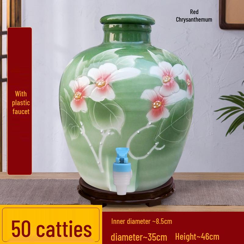 Jingdezhen Ceramic Wine Jar – Sealed, 10/20/50 Jin, Ideal for Cellar Storage & Wine Soaking.