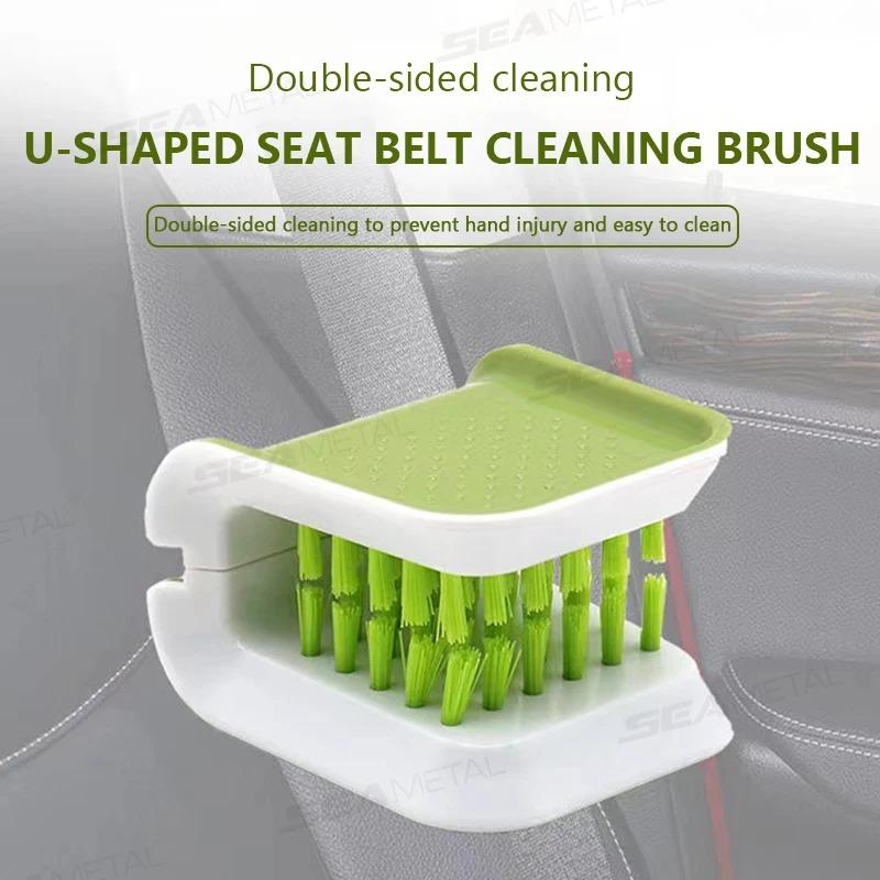 Car Interior Seat Belt Cleaning Special Tool Double-sided U Type Folding Tray Sponge Diamond Brush Seat Belt Handguard