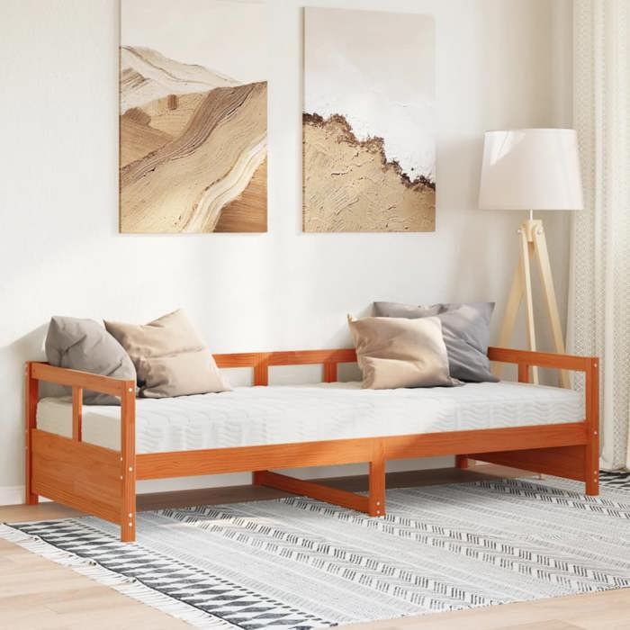 VidaXL Lit de jour avec matelas cire marron 80x200 cm bois pin massif, canapé-lit, lit d'appoint, lit de jour en bois, lit 3321049
