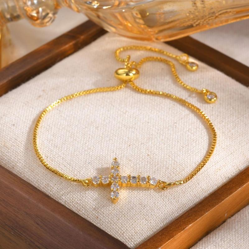 Elegant Bracelet Cubic Zirconia Charm Chain Bracelet Adjustable Length Bracelet Copper Texture for Various Occasion