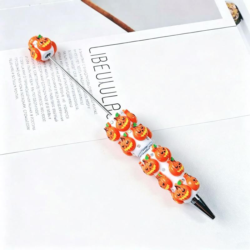 Halloween Pumpkin Bead Diy Crafting Pens Making Kit Ballpoint Pen Beaded Rhinestone Pen For Students School Office