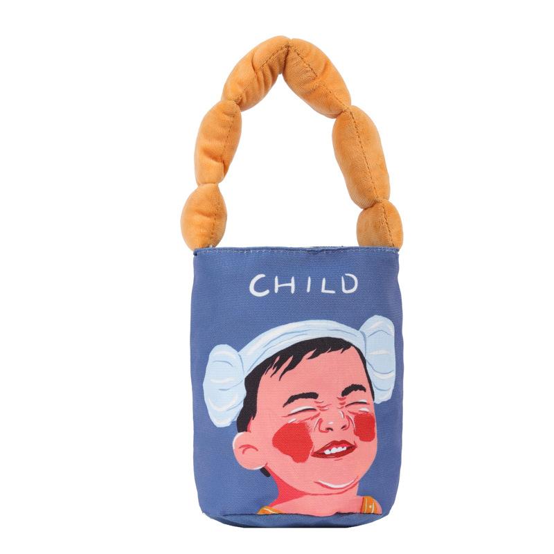 

2024 new bucket cartoon graffiti handbag fashion niche single shoulder foreign style women s bag ins versatile messenger bag синій