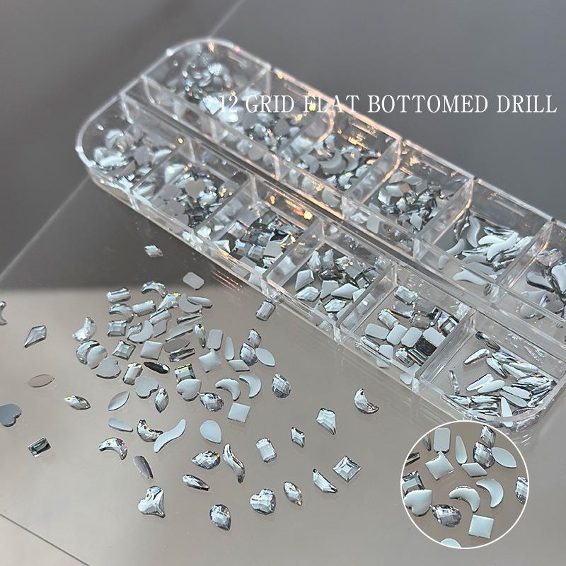 12 Grids Sparkle  Flat Bottom Glitter  Geometric Irregular Nail Art Decorations Diy Manicure Tool Accessories
