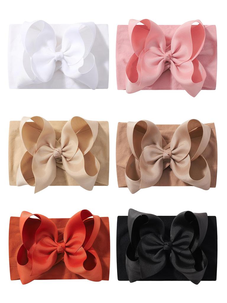 6 Stück/Set Großes Schleifenstirnband für Babymädchen Süßes Breites Nylon-Turban Neugeborenen Schleife Kopfwickel Weiche Baby-Haaraccessoires