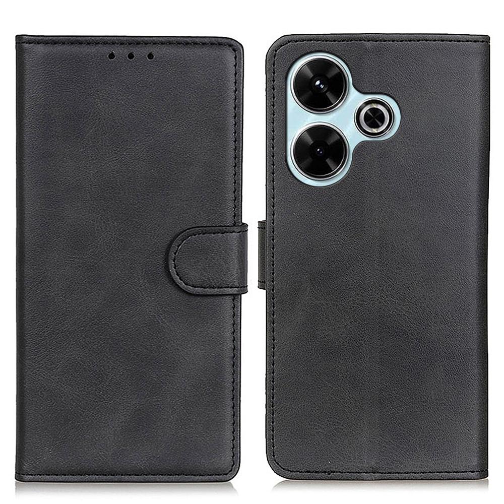 

For Xiaomi Redmi 13 5G/13 4G Case Folio Stand View Leather Phone Cover Cowhide Texture Black