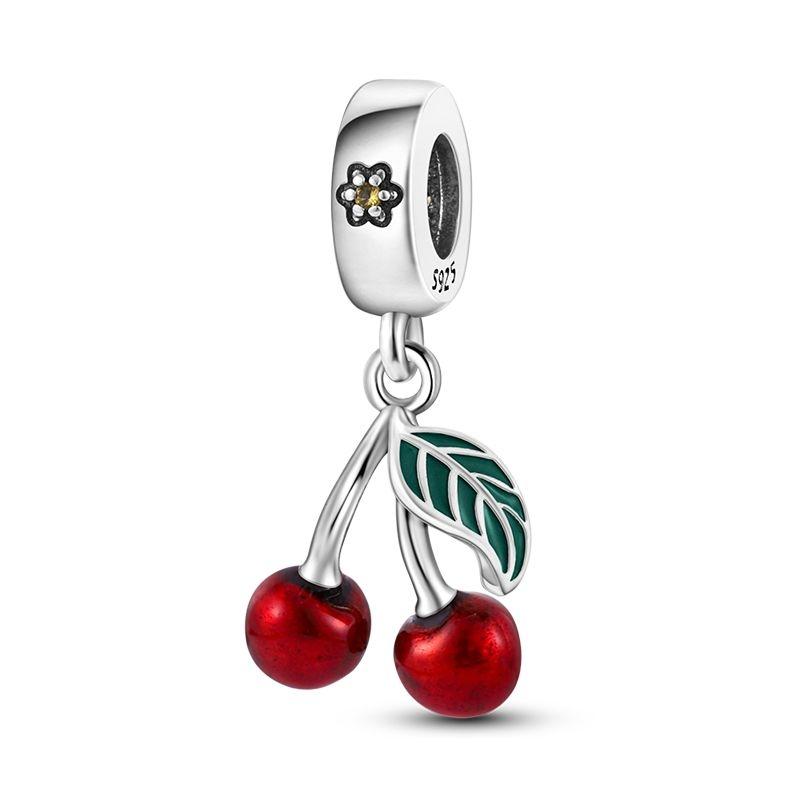 New Charms Bead Red Cherry Strawberry Love Heart Copper Charm Fit Original Bracelet Pendant Diy Jewelry For Women