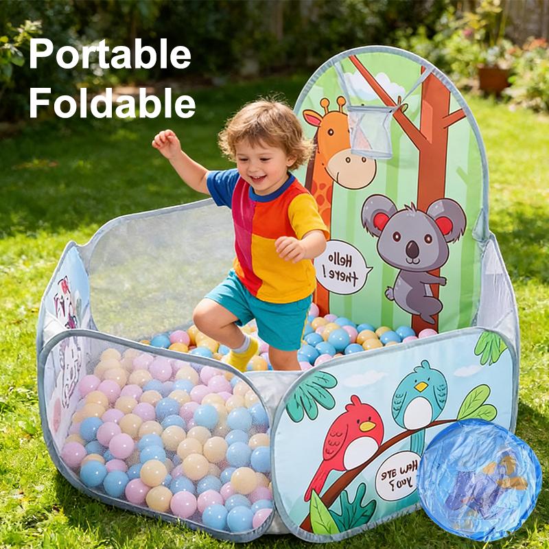 120cm Zeshoekige Kinder Ballenbak met Basketbalring Draagbaar Opvouwbaar Kinder Speelhek Speeltuin Gym Speelmat Baby Sport Educatie