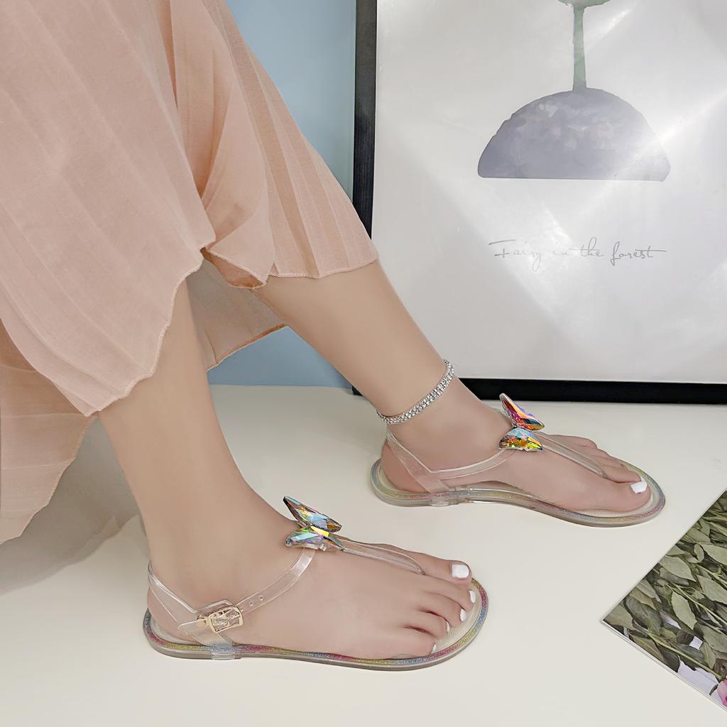 Damen flache Sandalen Schmetterling Dekoration Jelly Slippers Transparentes PVC Bequem für draußen Strand