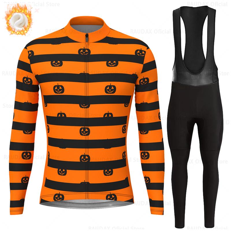 Men's Cycling Jerseys Set Halloween Winter Thermal Fleece Long Sleeve Coat Riding Bike Jacket Cycling Suits Set Ropa Ciclismo