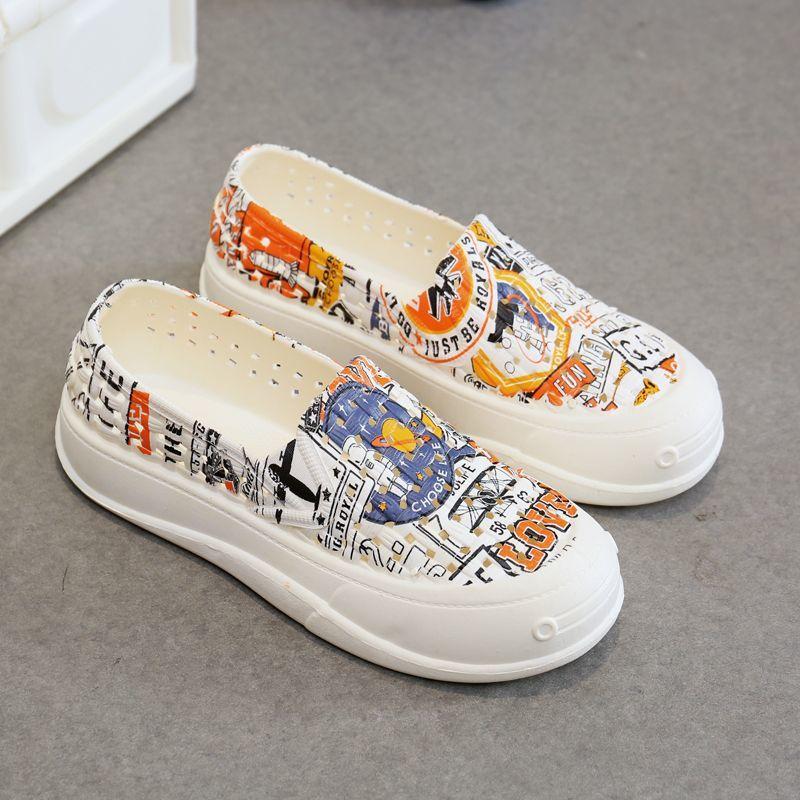 Cute Cartoon Patterns Women Sandals Round Toe Shoes Anti Slip Waterproof Outdoor Thick Soft Flat Shoes