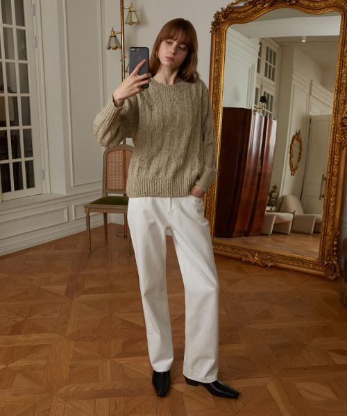 LADY VOLUME Wool Bokashi Crew Neck Round Knit_Beige