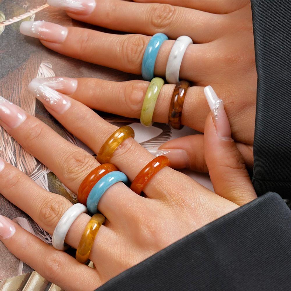 Korean Style Candy Color Finger Buckle Dopamine Geometric Forefinger Ring Solid Resin Ring  Gift