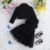Children Clothing Autumn Winter Girls Long Sleeved Suit Crop Jacket + Tulle Dress 2 Piece Set Fashion Kids Skirt Sets