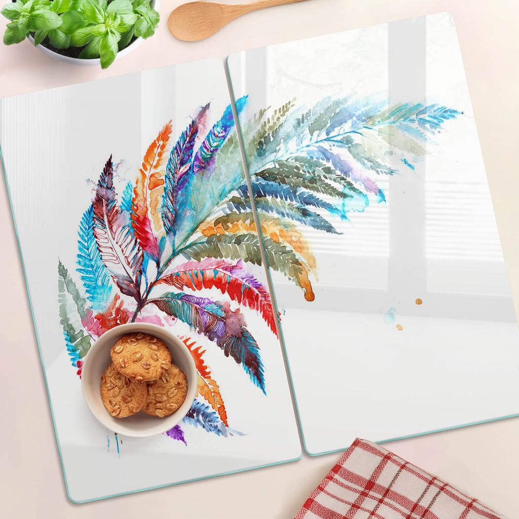 Deski Kuchenne Szklane Do Serwowania Z Grafiką Kolorowe Pióro 2X30X52 Cm