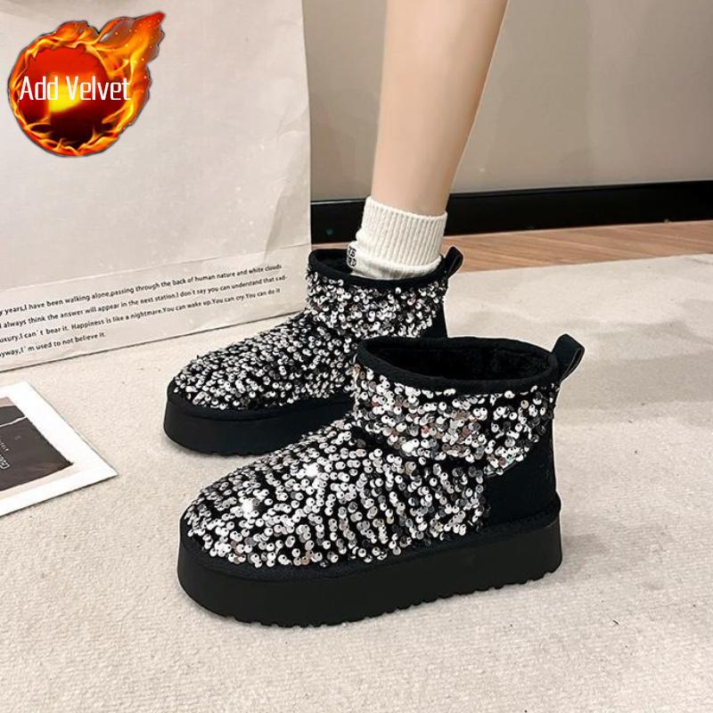 

Женские туфли на пайетках для увеличения роста, ботильоны с круглым носком, плюшевые массивные зимние ботинки, дизайнерская роскошная обувь Y2k в готическом стиле, теплая обувь 40