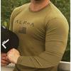 Men Long Sleeves Letter Printed T-Shirt Fitness Tees Outdoor Sport Running Climbing Tights Bodybuilding Muscle Gym Train Compression Shirt