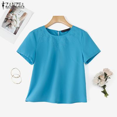 Women Casual Round Neck Summer Short Sleeve Print Blouse