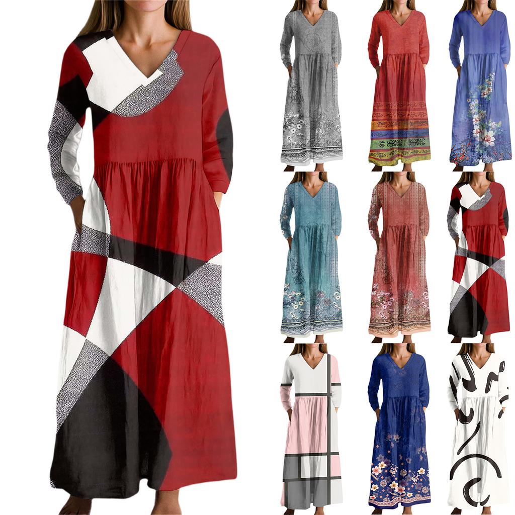 Dame Mote Kjole Vår V-hals Langermet Kjole