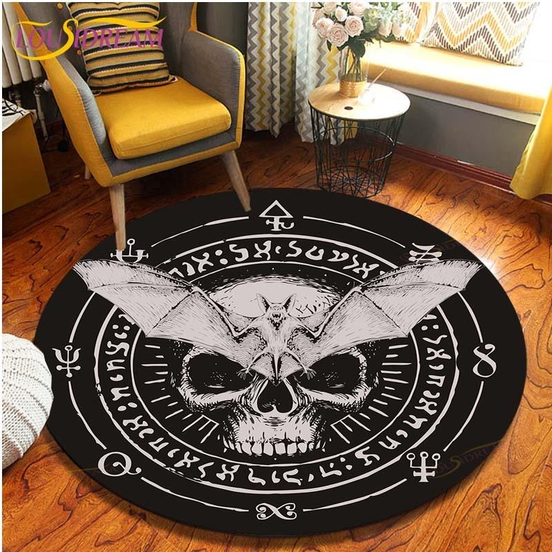 Satan Skull 3D Print Waterproof and Non-slip Circle Cute Floor Rug Round Area Rugs Living Room Children Chair Tent Carpets