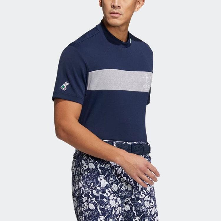 Adidas Color Block Round Neck Pullover Short Sleeve T-Shirt Men Tops Blue HT6873