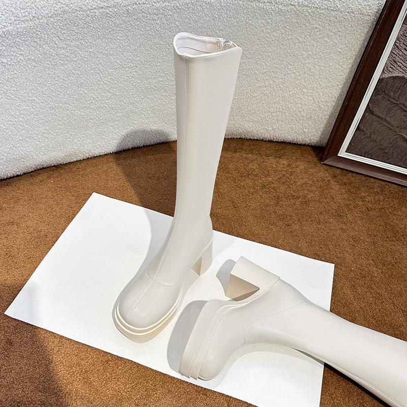 White knight boots women's new autumn and winter thick-soled knee-length boots thick high-heeled temperament thin high boots