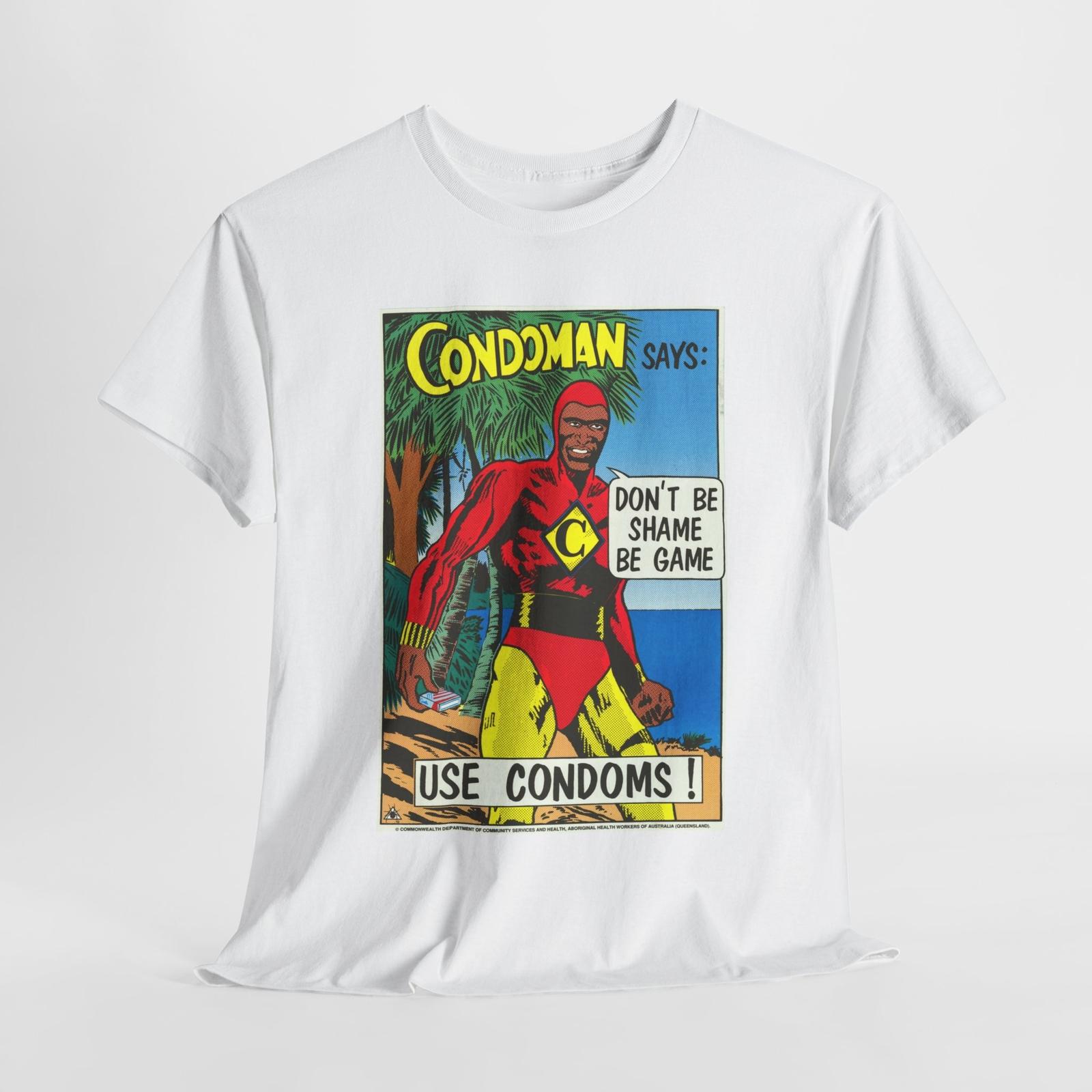 Condoman Queensland Australia Department of Health Unisex Heavy Cotton T-Shirt Mens Womens Tees Top Tee M