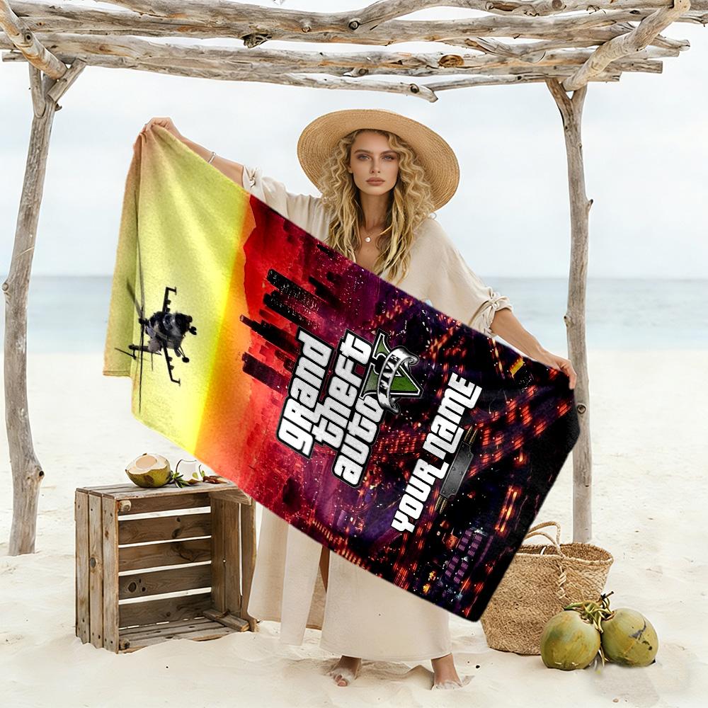 Grand Theft Auto Customizable Name Beach Towel Soft Durable Quick-Dry Suitable for Swimming Gym Camping Yoga Vacation