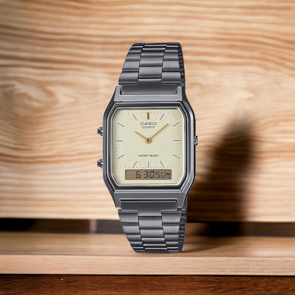Casio Quartz Vintage Series Dual Light Overseas Model ANA-DIGI Watch, AQ-230GG-9A, Unisex, Time, Gold, [Used]