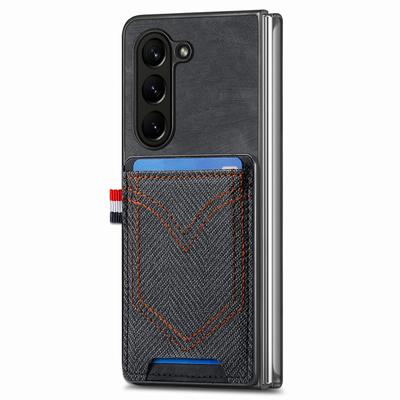 For Samsung Galaxy Z Fold6 5G Case Leather+PC Phone Cover with Denim Texture Card Holder