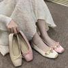 Women Flats Bow Marie Janes Shoes  New Lolita Dress Square Toe Shoes Designer Walking Sandals Female Elegant Zapatos