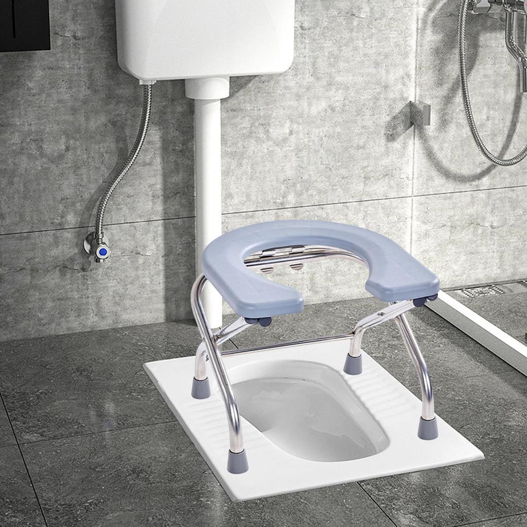 Elderly Squat Toilet Seat Stool Commodes Chair, Washable Frosted Board, Portable Folding
