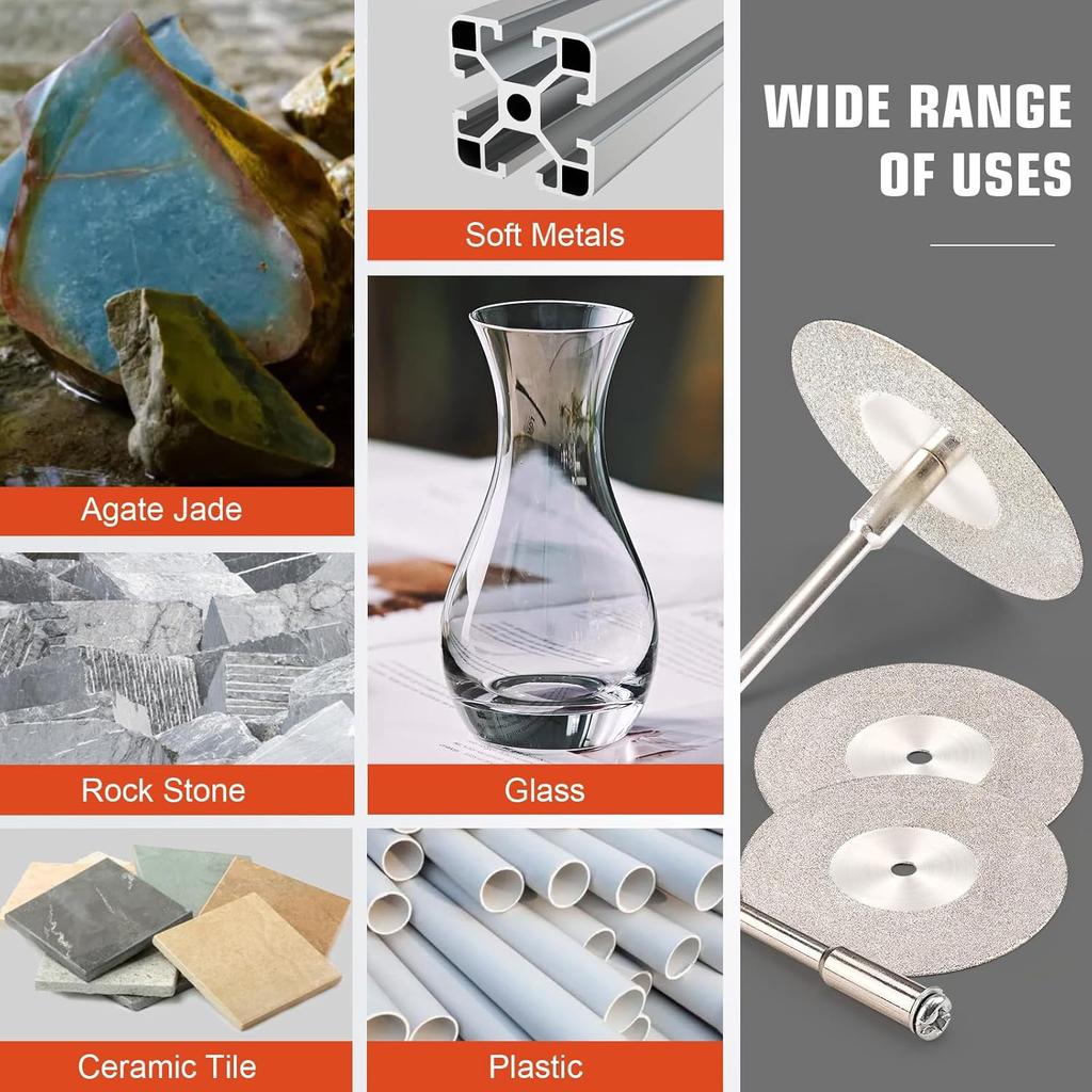 SI FANG 40mm Diamond Cutting Wheel with 1/8" Mandrel for Glass Agates Rocks Ceramic Tile Metal, Coated Polishing Cutting Discs Cut Off Wheels Rotary