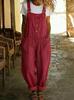 2026 Cotton Linen Retro Pocket Straight-Leg Overalls for Women